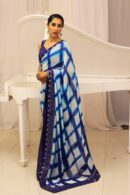 Blue & White Georgette Shibori Tie and Dye Saree
